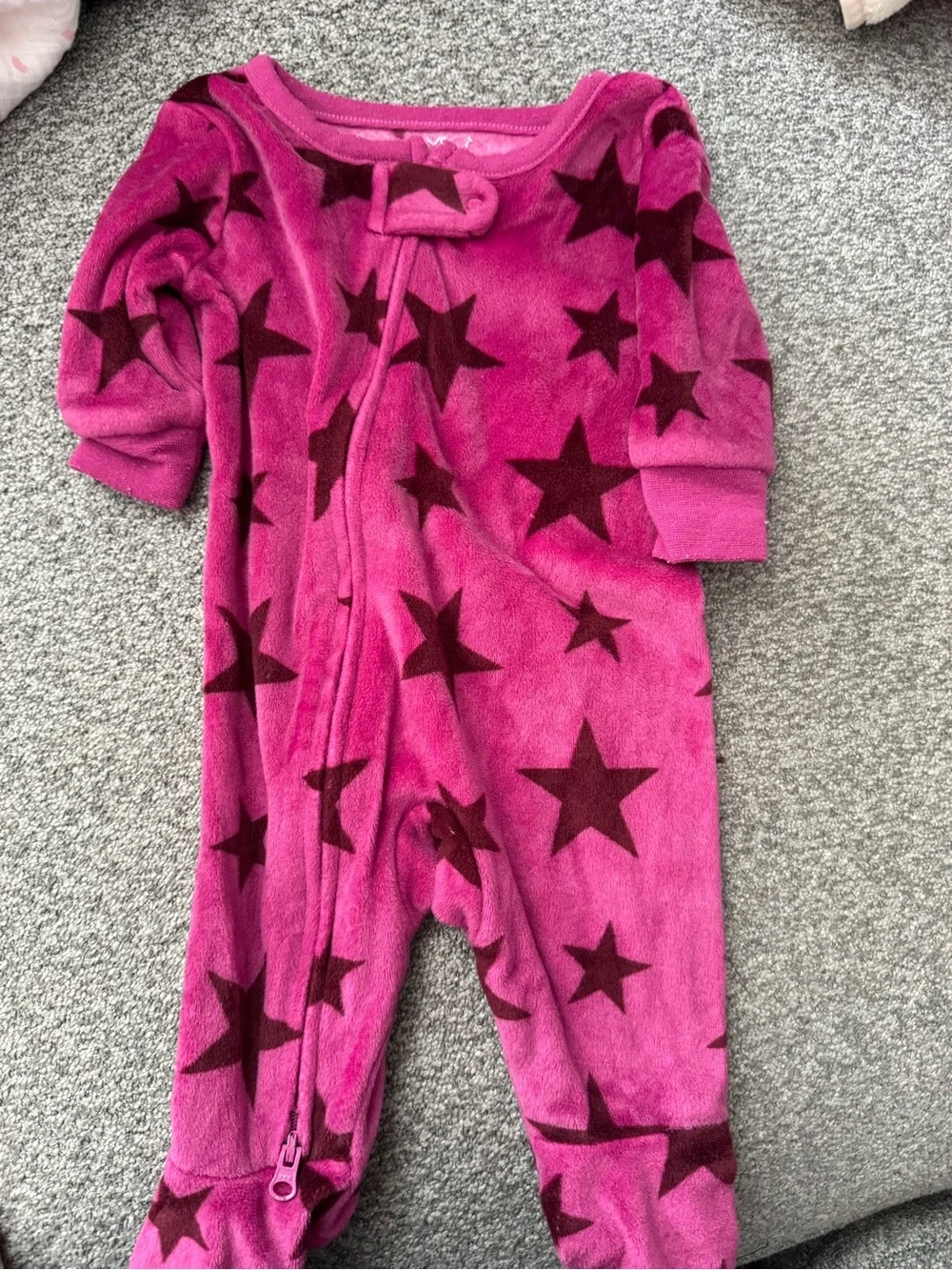 Carter's Pink Velvet Baby Footed Romper & Plum Star Sleeper Set